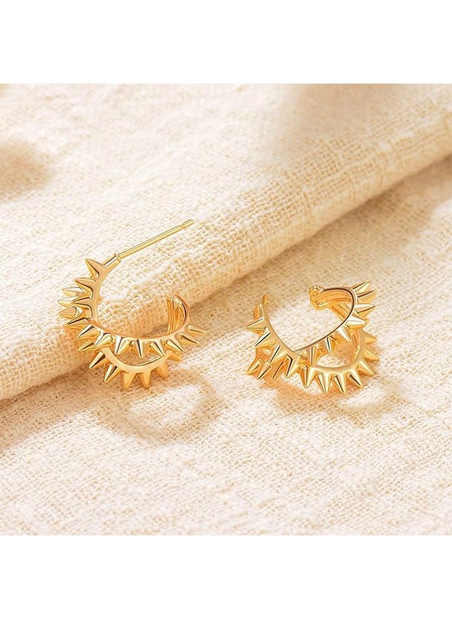 Mevecco - Women Hoop Earrings Gold Open C Shape 14K Gold Filled Small Simple Handmade Hypoallergenic Everyday Illusion Jewelry - Image 1