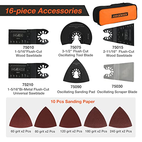JORGENSEN Oscillating Tool 5°Oscillation Angle, 4 Amp Oscillating Multi Tools Saw, 7 Variable Speed with 16-piece Electric Multitool Blades & Carrying Bag - 70800 - Image 3
