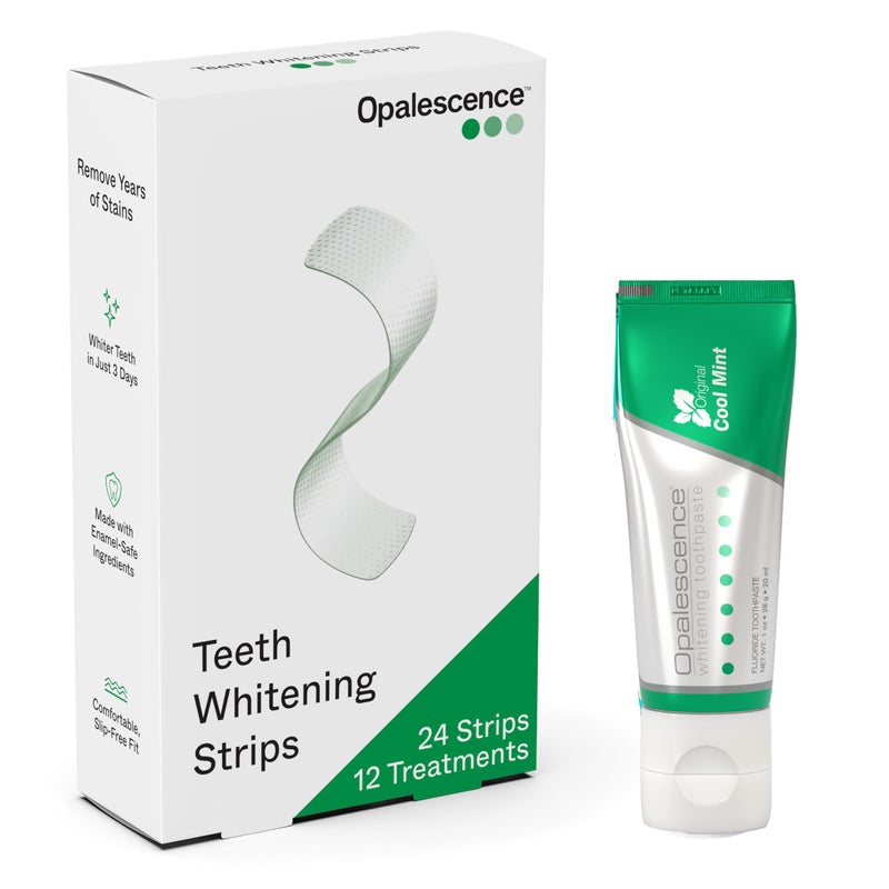 Opalescence Go Teeth Whitening Strips (12 Treatments) Hydrogen Peroxide Formula â€“ Enamel Safe â€“ Slip Free â€“ Sensitivity Free â€“ Includes Small Sample Size 1 oz Original Whitening Toothpaste - 6050-402 - Image 1