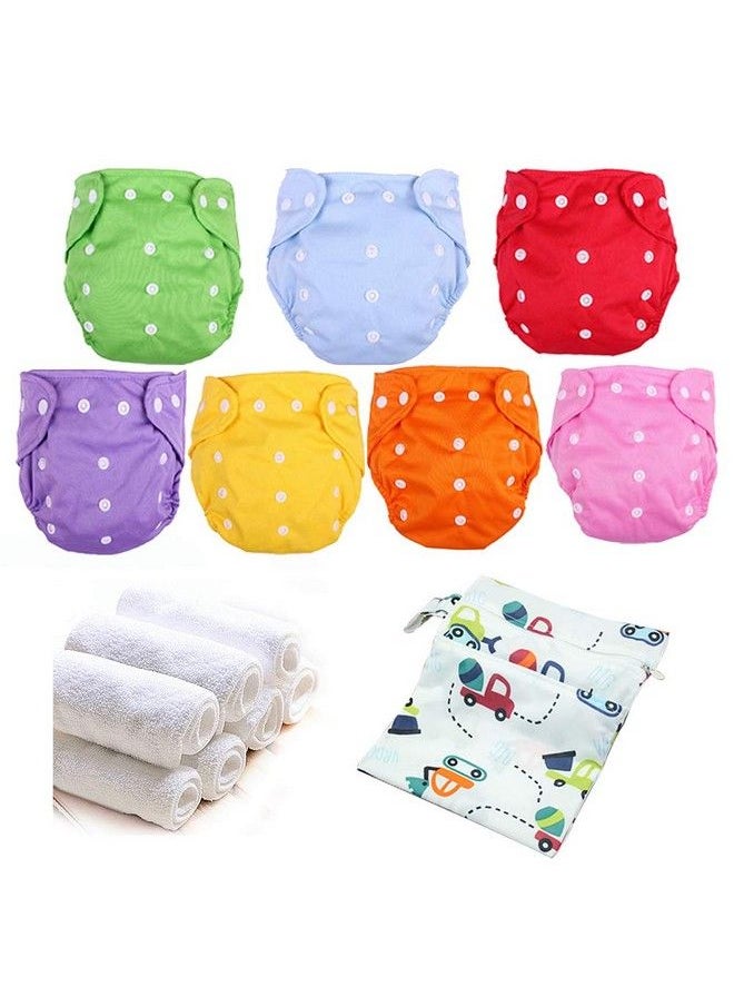 CSKB Baby Cloth Diapers Washable Reusable Diapers For Baby Girls And Boys One Size Adjustable 7 Pack With 7 Inserts And 1 Storage Bag  - Image 2