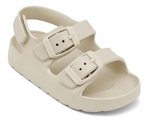 ChayChax Toddler Boys Girls Double Buckle Sandals Children's Adjustable Back Strap Water Sandal, Beige, 6 Toddler - Image 1