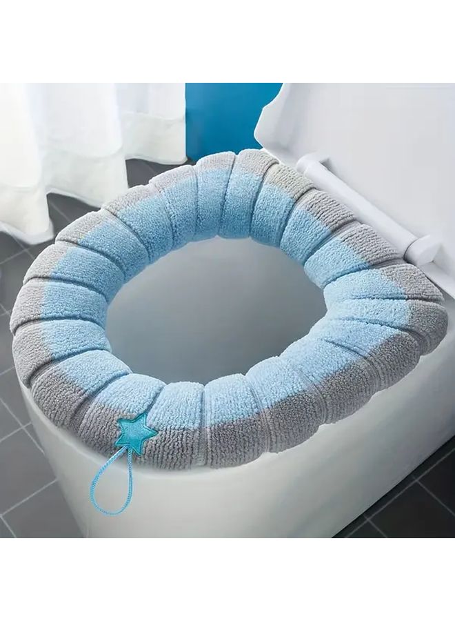 Winter Thickened Toilet Seat Cover Gray Beige Plush Cushion With Star Cutouts Washable Non Slip Bathroom Seat Protector For Cold Weather - Image 2