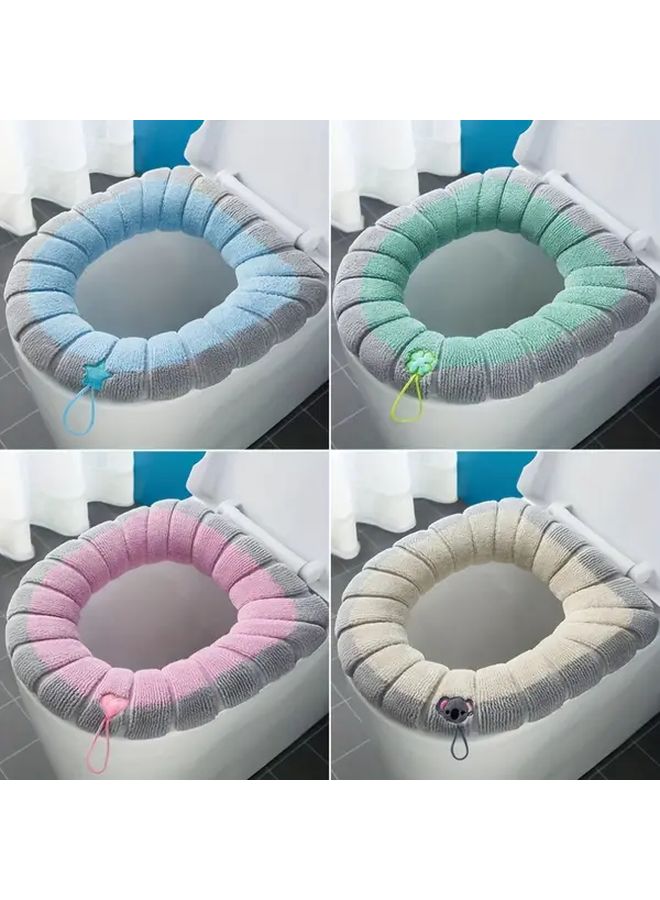 Winter Thickened Toilet Seat Cover Gray Beige Plush Cushion With Star Cutouts Washable Non Slip Bathroom Seat Protector For Cold Weather - Image 3