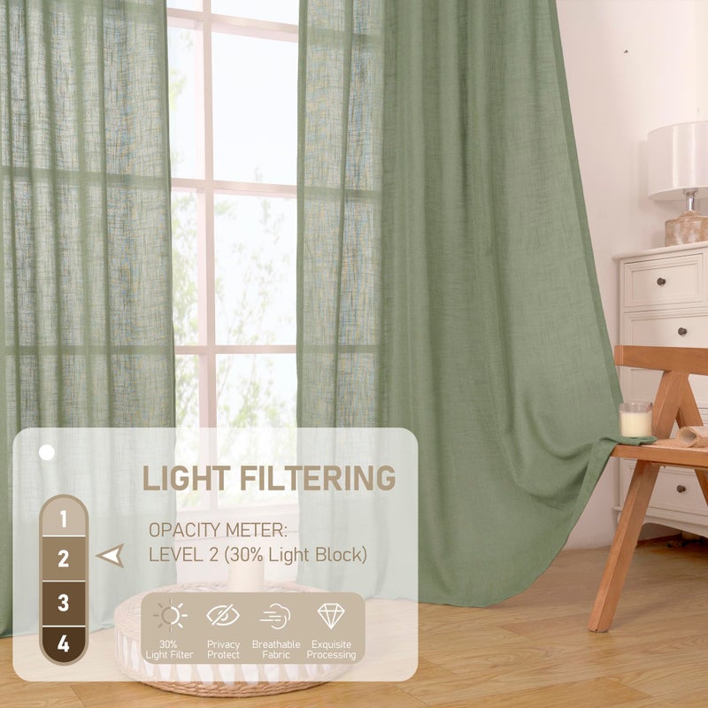 LAMIT Sage Green Linen Sheer Curtains 84 inch for Living Room, Linen Textured Light Filtering Drapes Bronze Grommet Boho Panels for Farmhouse/Living Room, 2 Panels, 52 x 84 Inch - Image 4