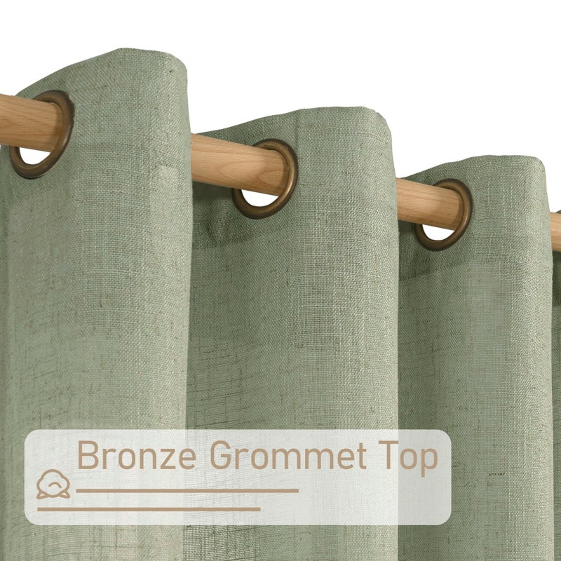 LAMIT Sage Green Linen Sheer Curtains 84 inch for Living Room, Linen Textured Light Filtering Drapes Bronze Grommet Boho Panels for Farmhouse/Living Room, 2 Panels, 52 x 84 Inch - Image 2