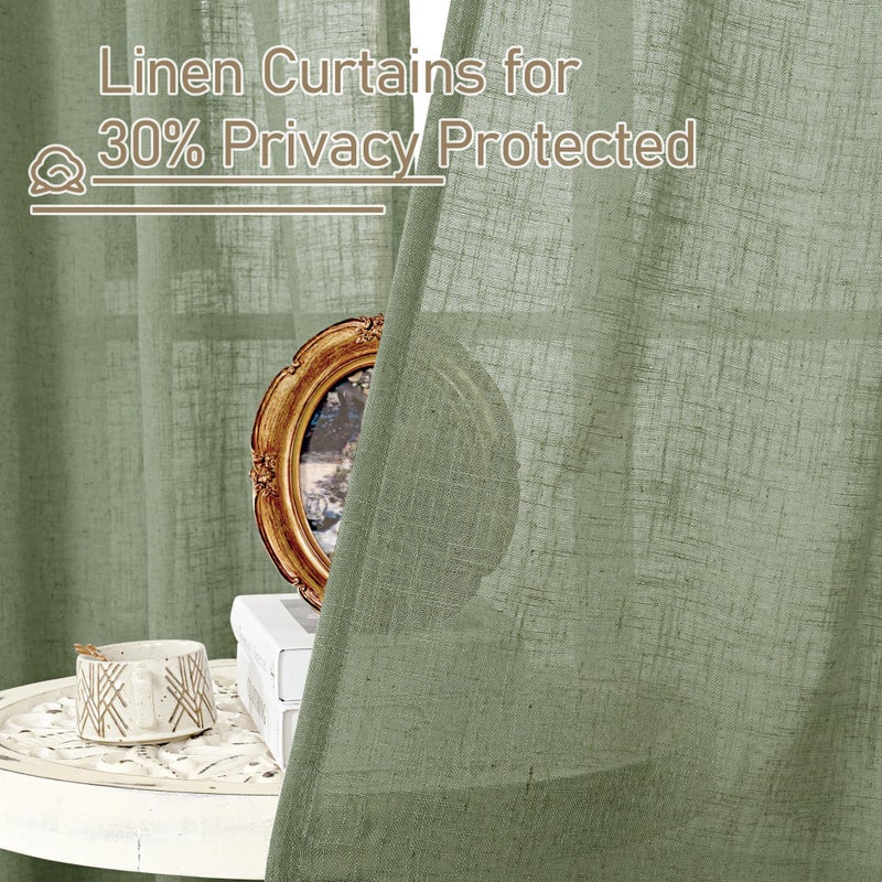 LAMIT Sage Green Linen Sheer Curtains 84 inch for Living Room, Linen Textured Light Filtering Drapes Bronze Grommet Boho Panels for Farmhouse/Living Room, 2 Panels, 52 x 84 Inch - Image 5