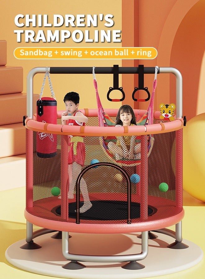 Large Trampoline for kids,Adjustable Family Bouncer, Toddler Trampoline with Horizontal Bar and Basketball Hoop,Indoor Outdoor Use Gifts for Boys and Girls 140X140cm  - Image 2