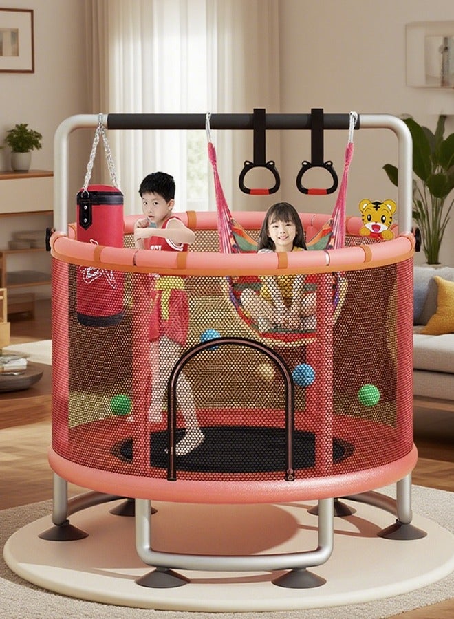 Large Trampoline for kids,Adjustable Family Bouncer, Toddler Trampoline with Horizontal Bar and Basketball Hoop,Indoor Outdoor Use Gifts for Boys and Girls 140X140cm  - Image 1