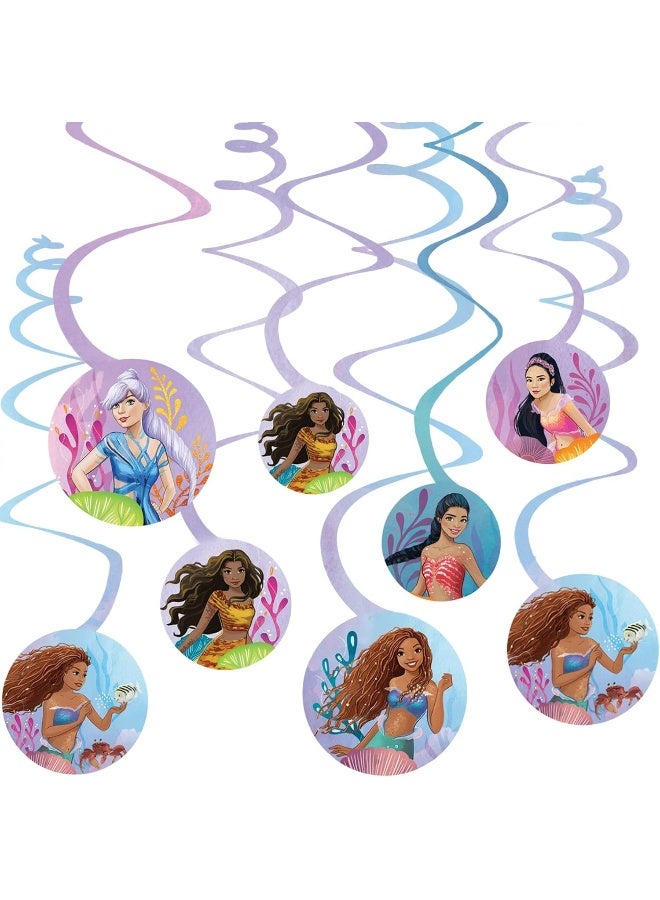 Amscan The Little Mermaid Spiral Paper Party Decorations w/Cutouts - 5" | Multi-color | Pack of 12