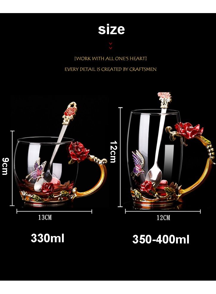 NIBEMINENT Exquisite enamel color carved designs glass cup with lid flower tea cup 330ml  - Image 3