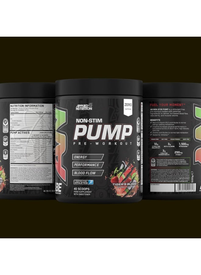 Applied Nutrition Pump Pre Workout Stim Free Food Supplement Tigers Flavor 500 Gm 40 Scoops - Image 2