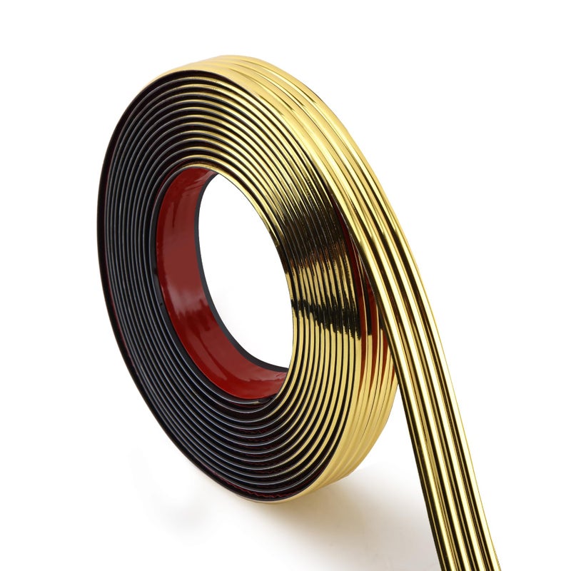 Soengsau Glossy Gold Finish Wall Molding Trim, 196.8"L x 0.79"W Peel and Stick Corner Guards, Protection & Decoration for Countertops, Furniture Cabinets and Tables - Image 1