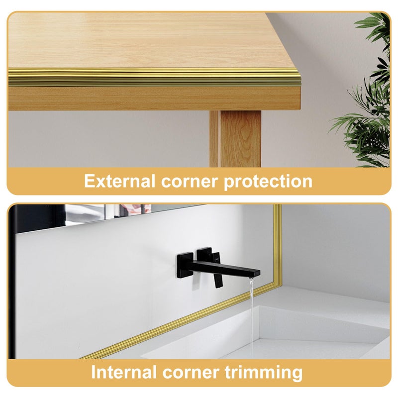 Soengsau Glossy Gold Finish Wall Molding Trim, 196.8"L x 0.79"W Peel and Stick Corner Guards, Protection & Decoration for Countertops, Furniture Cabinets and Tables - Image 4