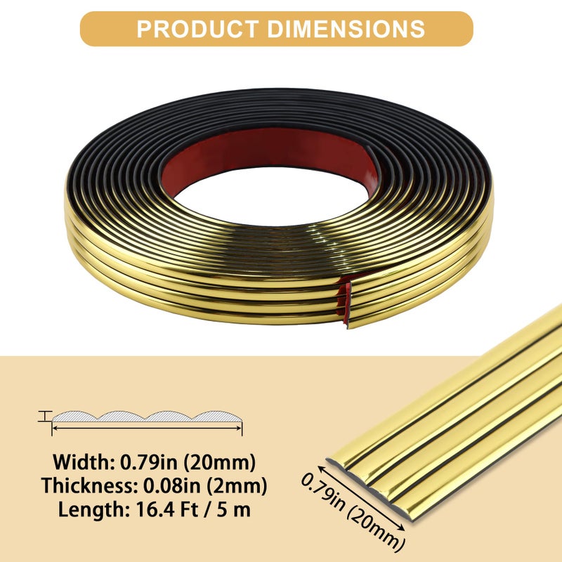 Soengsau Glossy Gold Finish Wall Molding Trim, 196.8"L x 0.79"W Peel and Stick Corner Guards, Protection & Decoration for Countertops, Furniture Cabinets and Tables - Image 2