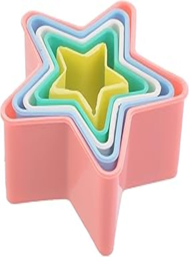 Plastic Dough Cutter 5 Pieces Star Shape, Multi Color Worl-438