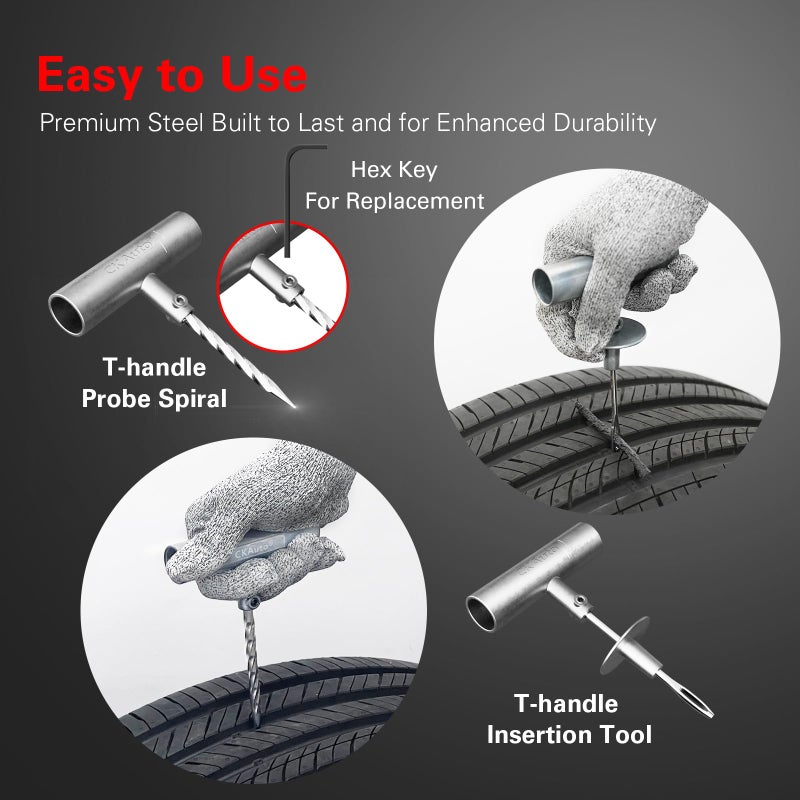 CKAuto Tire Plug Repair Kit, Heavy Duty Car Emergency Tool Kit for Flat Tire Puncture Repair, 80 Pcs Value Pack, Tire Patch Kit fit for Autos, Cars, Motorcycles, Trucks, RVs, etc. - Image 5