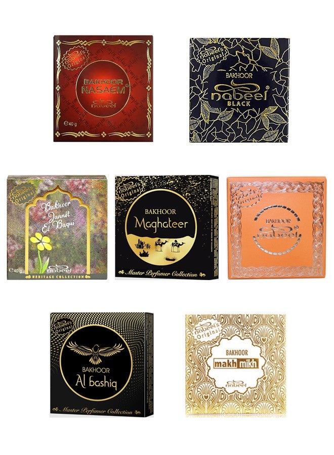 Nabeel Pack of 7 Premium Bakhoor Nabeel, Nasaem, Black, Makh Mikh, Maghateer, Al Bashiq and Jannet el Baqui Luxurious Arabian Incense for a Divine Ambiance - Image 2