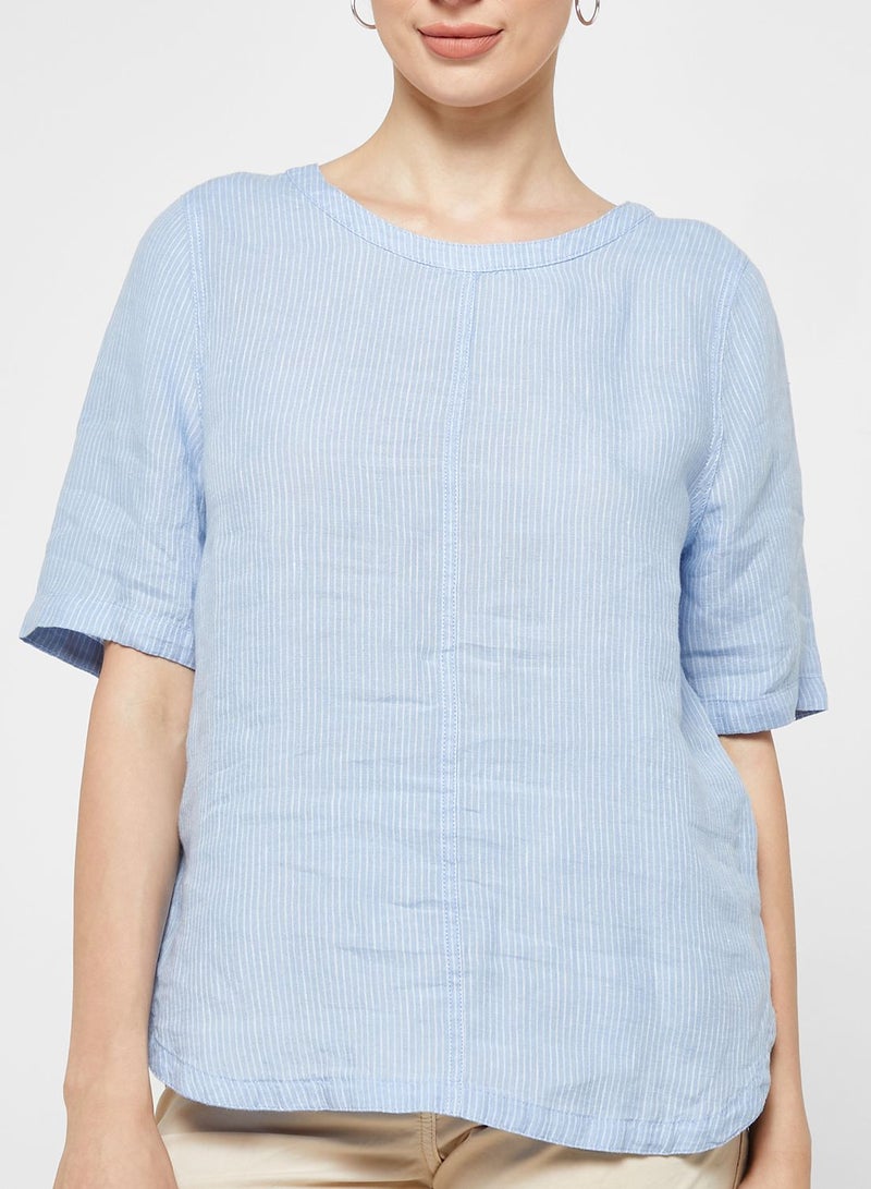 ماركس وسبنسر بلوزة كتان مخططة وبياقة دائرية - Image 3