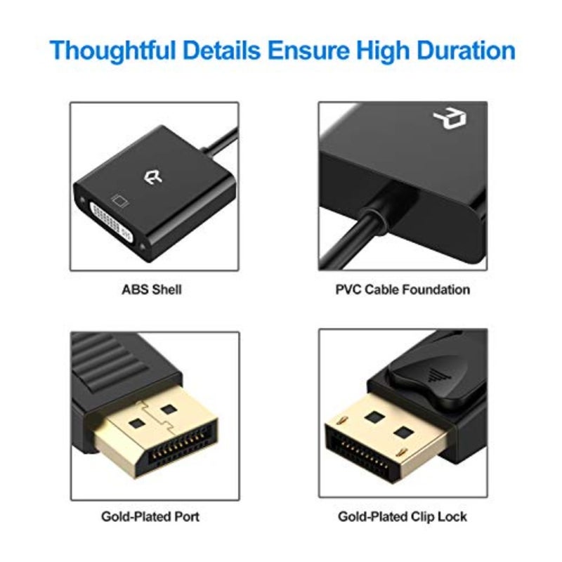 محول DisplayPort DP إلى DVI، محول مطلي بالذهب، أسود - Image 3