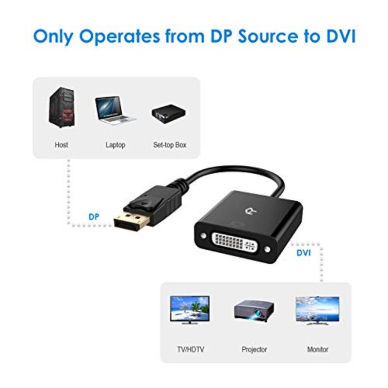 محول DisplayPort DP إلى DVI، محول مطلي بالذهب، أسود - Image 2