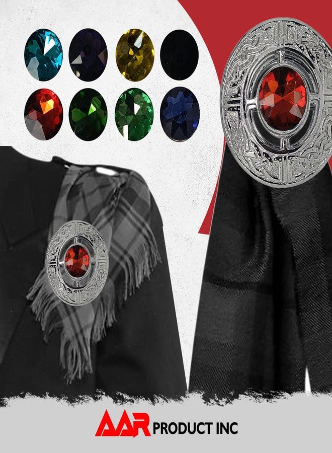 AAR Men's Celtic Kilt Brooch Scottish Fly Plaid Pin Stones Chrome Plated Jewelry 3" Diameter - Image 2
