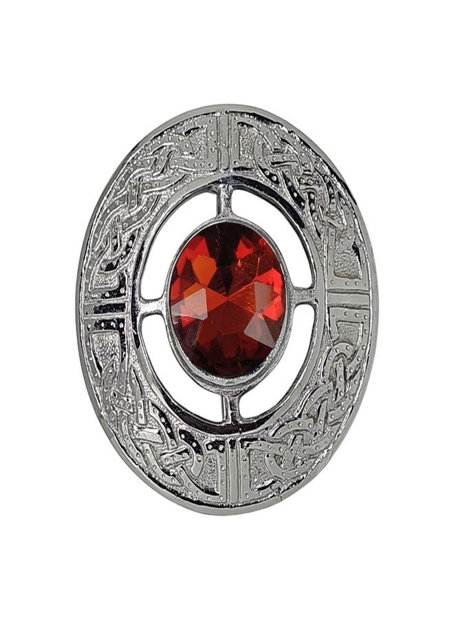 AAR Men's Celtic Kilt Brooch Scottish Fly Plaid Pin Stones Chrome Plated Jewelry 3" Diameter - Image 1