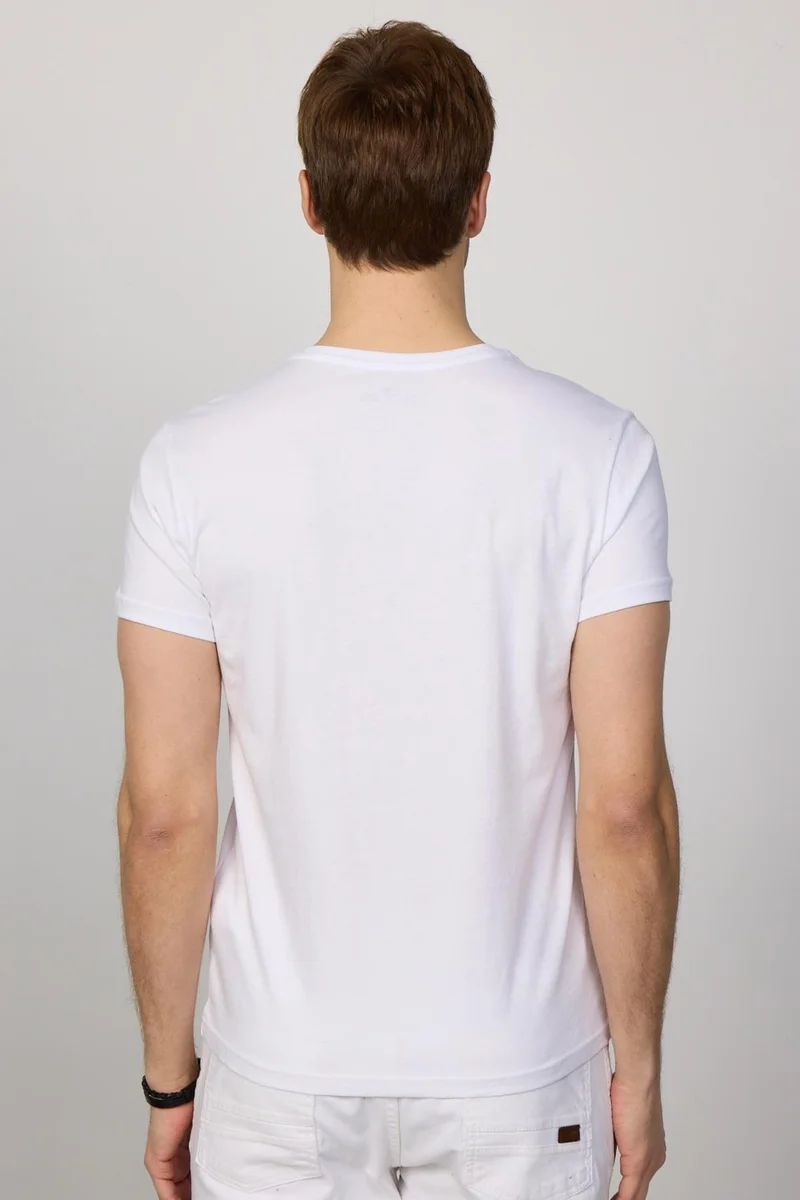 تودورس Men's Crew Neck Slim Fit Cotton White Printed T-Shirt