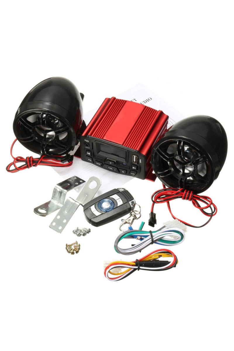 إيروريكس نظام صوتي أحمر للدراجات النارية 12 فولت، يدعم بطاقة SD وUSB وMP3، مزود بتقنية بلوتوث وجهاز تحكم عن بعد، ستيريو ثنائي القنوات... - Image 1