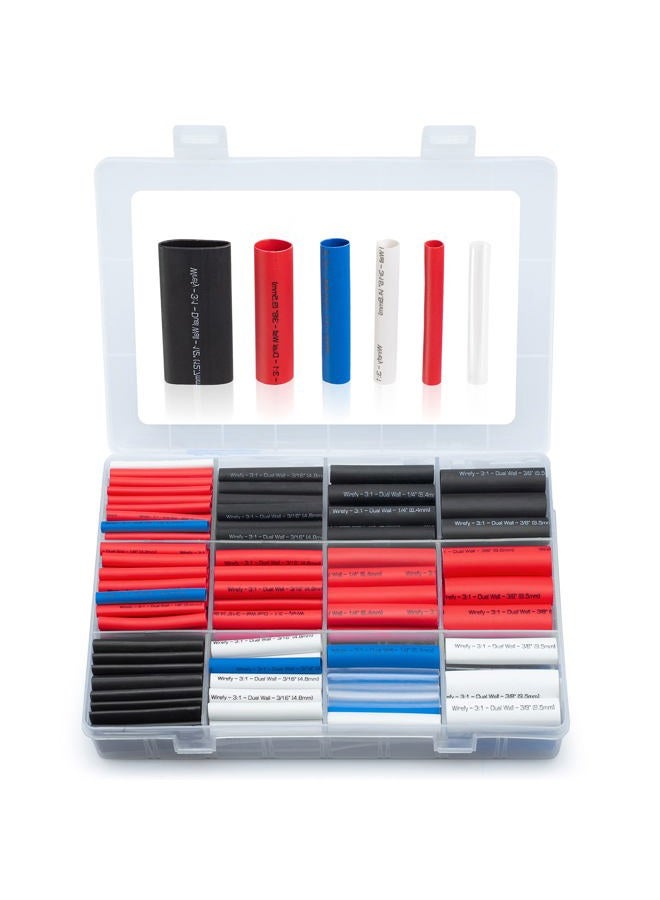 Wirefy 275 Pieces Waterproof Heat Shrink Tubing Kit - 3:1 Double Wall Heat Shrink Tubing - Adhesive Coating - Black Red White Transparent Blue - Image 1