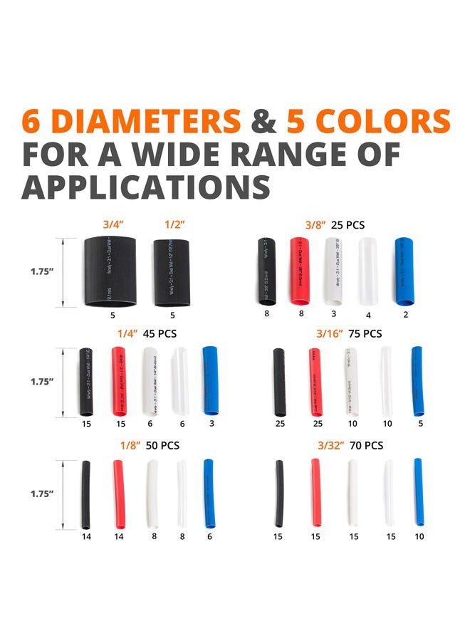 Wirefy 275 Pieces Waterproof Heat Shrink Tubing Kit - 3:1 Double Wall Heat Shrink Tubing - Adhesive Coating - Black Red White Transparent Blue - Image 2