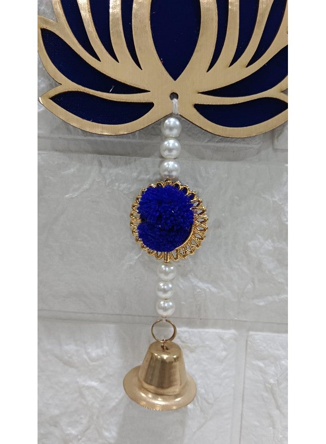 Sellplus Handmade MDF Lotus with Pom Pom Bell Hanging | Home Decoration | Pooja Decor | Diwali Decor | Wedding Decor | Main Door Hanging | & All Festival Decoration (Pack of 6) (Blue) - Image 3