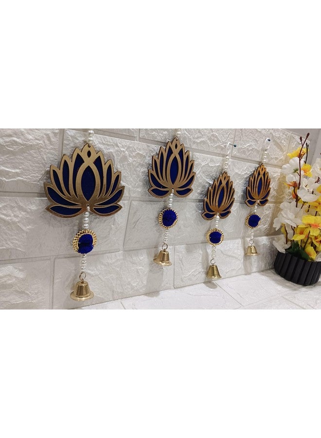 Sellplus Handmade MDF Lotus with Pom Pom Bell Hanging | Home Decoration | Pooja Decor | Diwali Decor | Wedding Decor | Main Door Hanging | & All Festival Decoration (Pack of 6) (Blue) - Image 5
