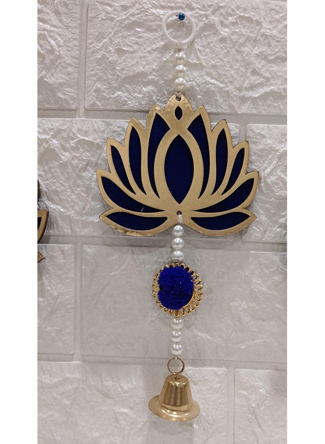 Sellplus Handmade MDF Lotus with Pom Pom Bell Hanging | Home Decoration | Pooja Decor | Diwali Decor | Wedding Decor | Main Door Hanging | & All Festival Decoration (Pack of 6) (Blue) - Image 4