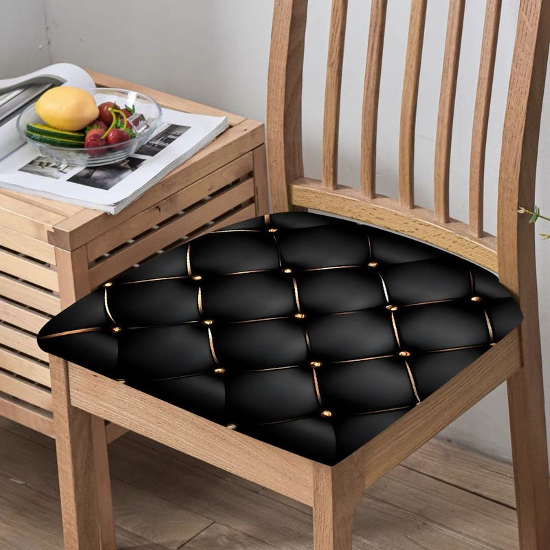 Modern Black Textured 2pcs Chair Seat Covers Durable Polyester Machine Washable Dining Room Decor - Image 1