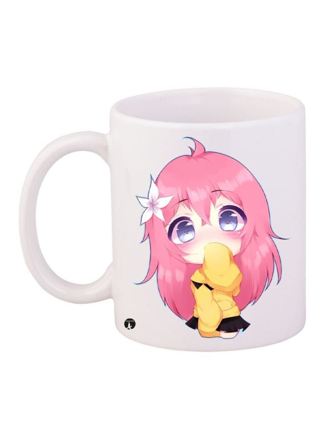 Cartoon Character Printed Coffee Mug White/Pink/Yellow 11ounce