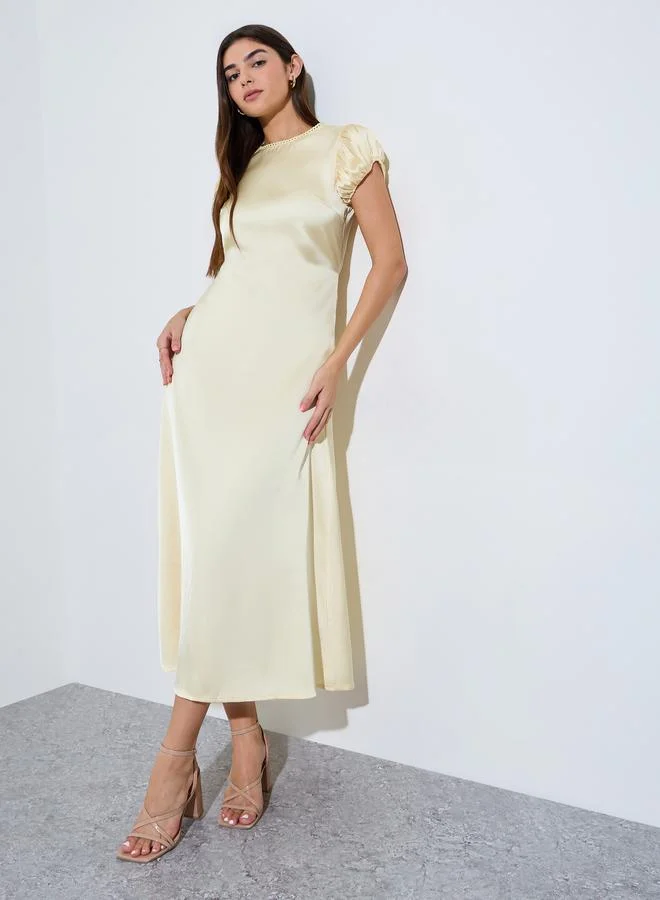 Styli Yellow Satin Casual Maxi Dress