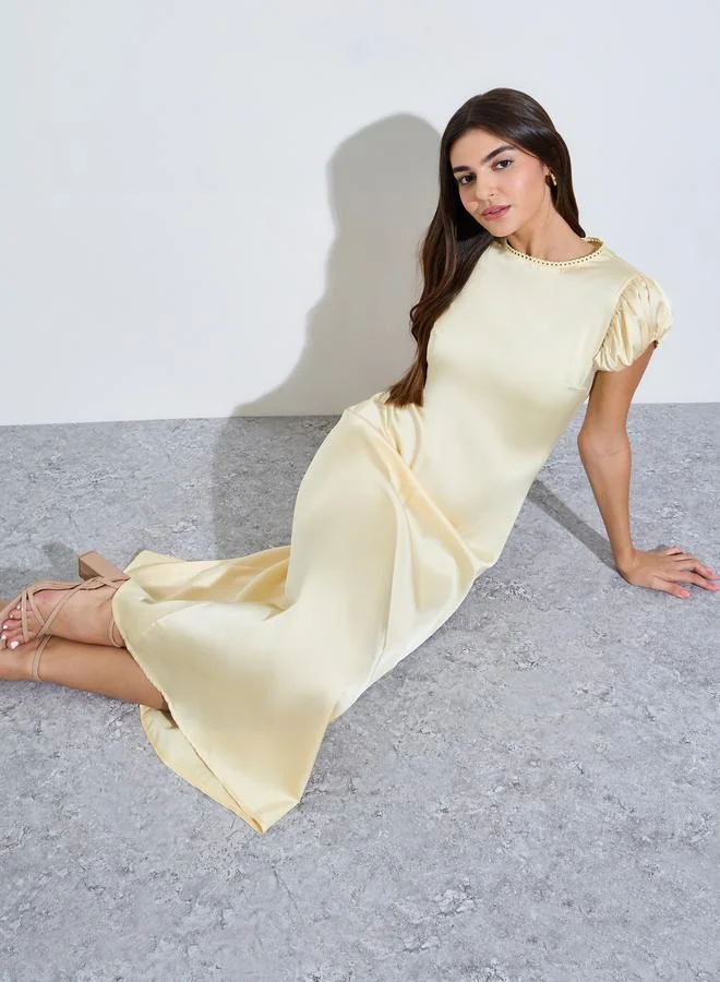 Styli Yellow Satin Casual Maxi Dress
