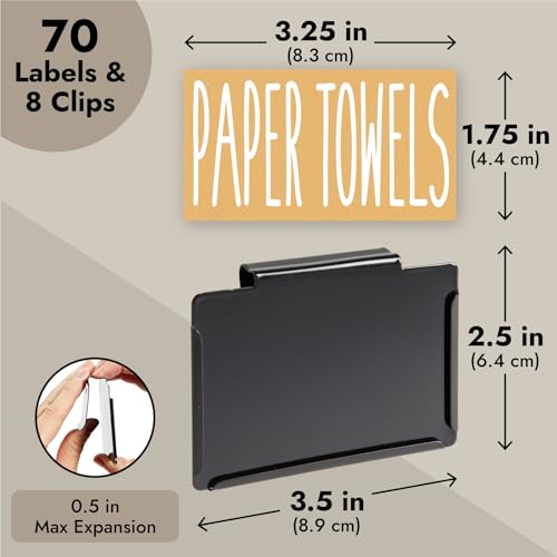 Talented Kitchen Bin Labels Clip-On Metal Basket Holders - Black, 8-Pack, 3.5 x 2.5 in - Kitchen Storage Organization & Bathroom Bin Label Clips - 70 Organizing Tags for Linen Closet - Image 4