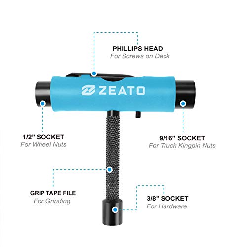 Zeato [Upgrade Version] All-In-One Skate Tools Multi-function Portable Skateboard T Tool Accessory with T-type Allen Key and L-type Phillips Head Wrench Screwdriver - Blue - Image 2