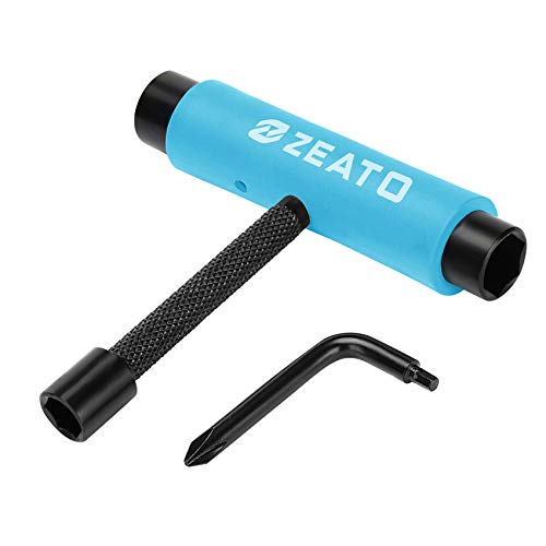 Zeato [Upgrade Version] All-In-One Skate Tools Multi-function Portable Skateboard T Tool Accessory with T-type Allen Key and L-type Phillips Head Wrench Screwdriver - Blue - Image 1