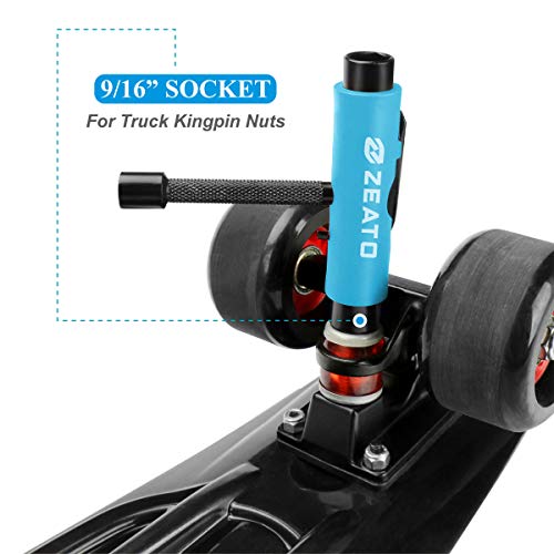 Zeato [Upgrade Version] All-In-One Skate Tools Multi-function Portable Skateboard T Tool Accessory with T-type Allen Key and L-type Phillips Head Wrench Screwdriver - Blue - Image 3