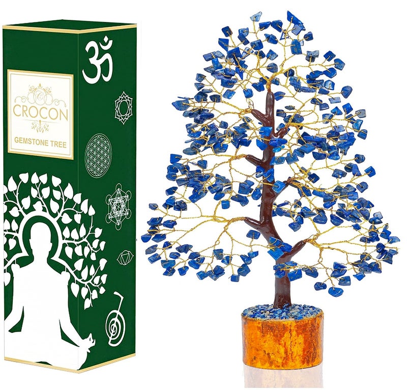 Lapis Lazuli Crystal Chakra Tree of Life Blue Spiritual Healing Meditation Gift Bonsai Tree for Home Room Decor Crystal Gift for Women Mum Birthday Gifts for Women Men Housewarming Present