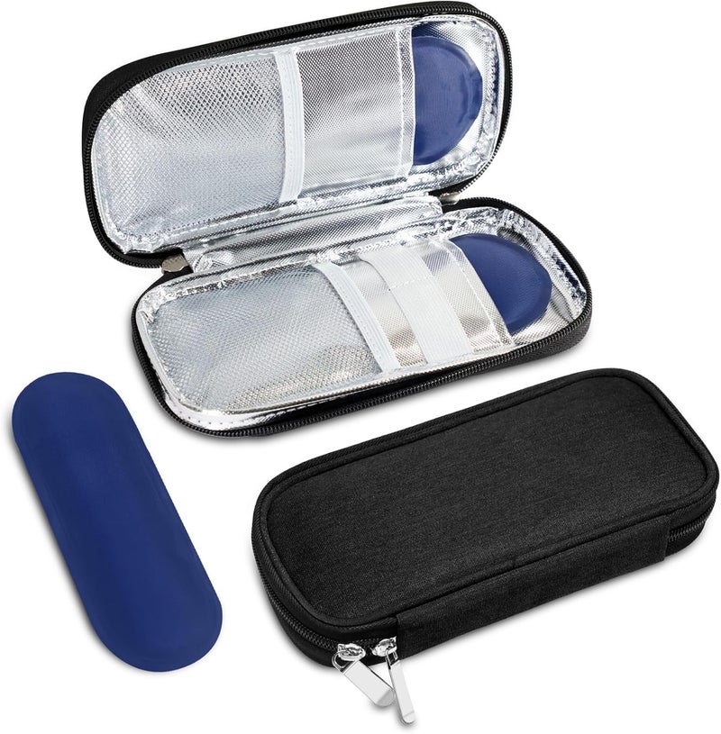 Metene Insulin Cooler Travel Case with 2 Biogel Insulin Ice Packs for Extended Cooling, Insulin Travel Case for Diabetic Medication Storage, Compact for Daily Life and Travel (Black)