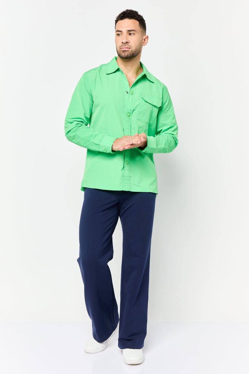Men Regular Fit Textured Long Sleeve Casual Shirt, Green