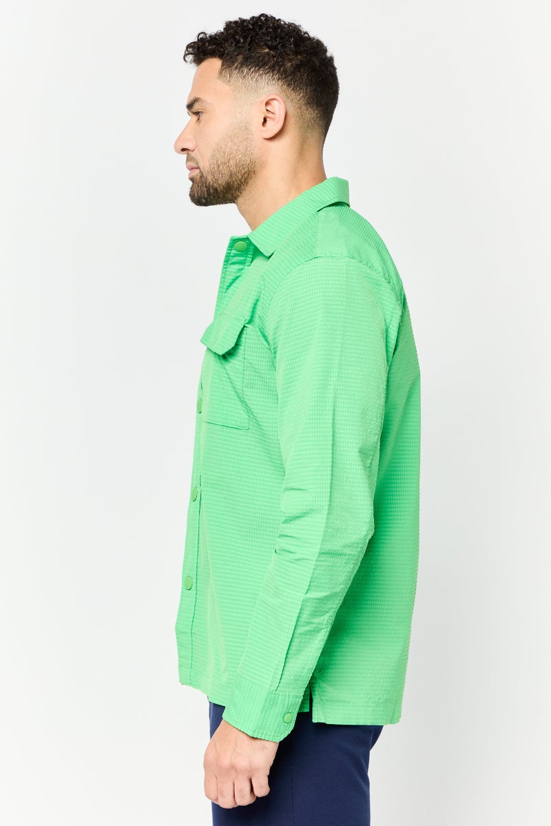Men Regular Fit Textured Long Sleeve Casual Shirt, Green