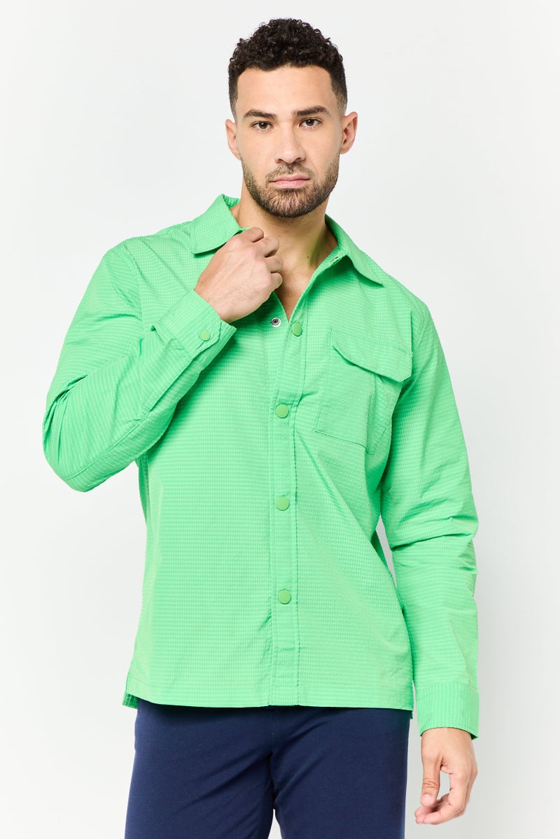 Men Regular Fit Textured Long Sleeve Casual Shirt, Green