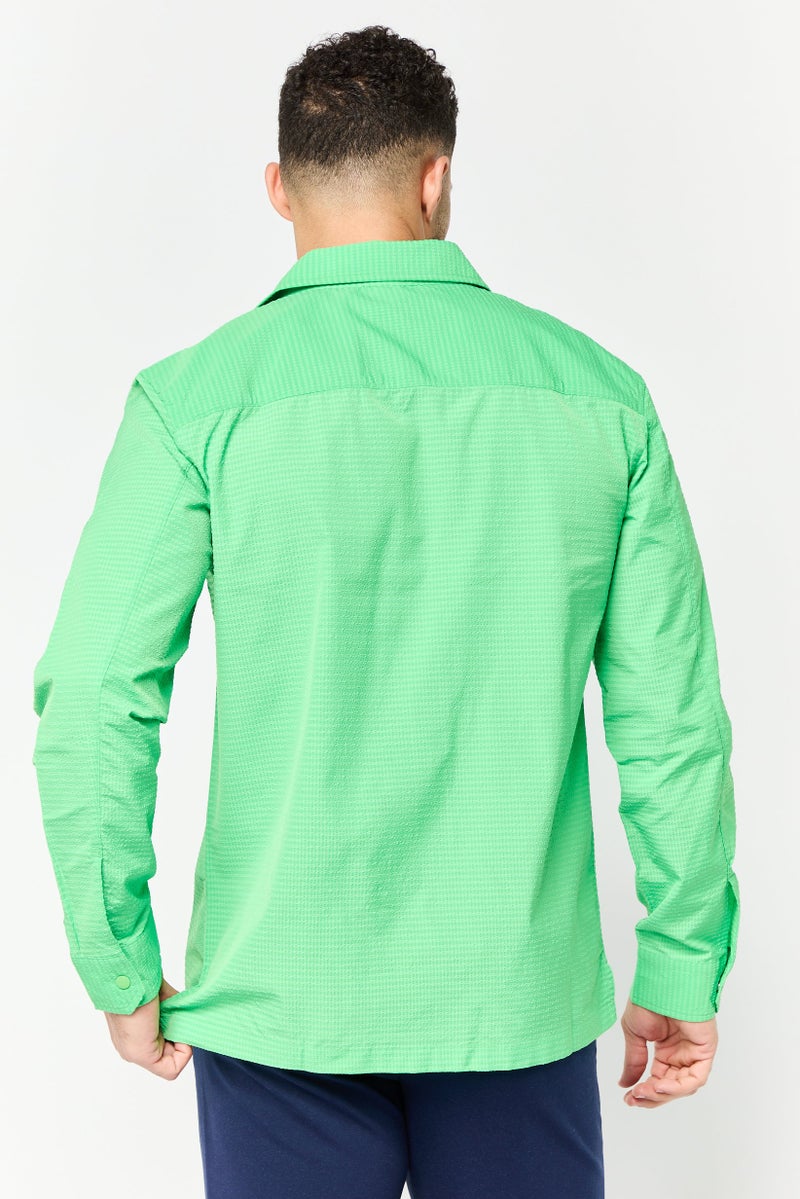 Men Regular Fit Textured Long Sleeve Casual Shirt, Green