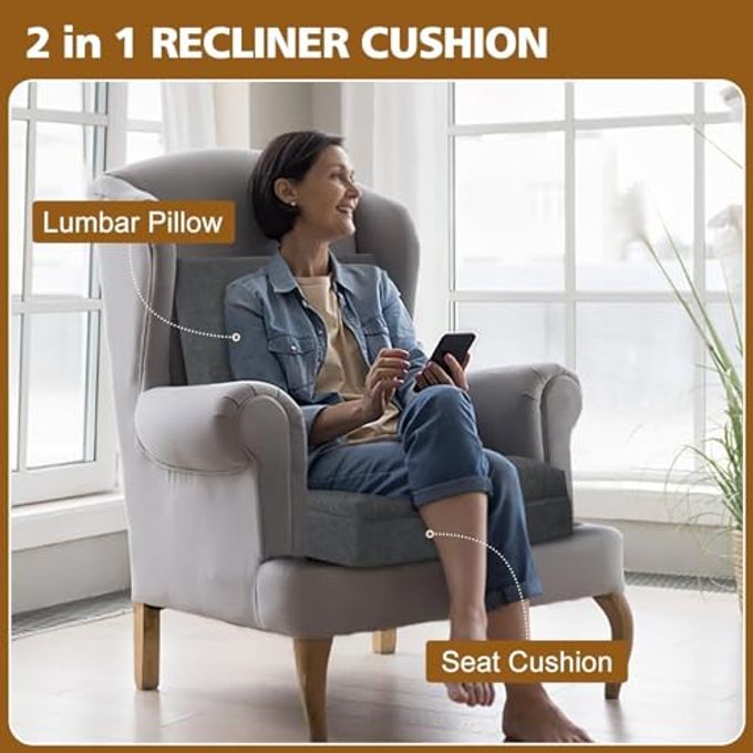 TANYOO Recliner Cushion for Elderly with Lumbar Support Pillow 20x20x5 Inch Extra Thick Recliner Seat Cushion for Seniors Relief Back Pain and Tailbone Pain from Long Sitting Non-Slip Bottom - Image 3