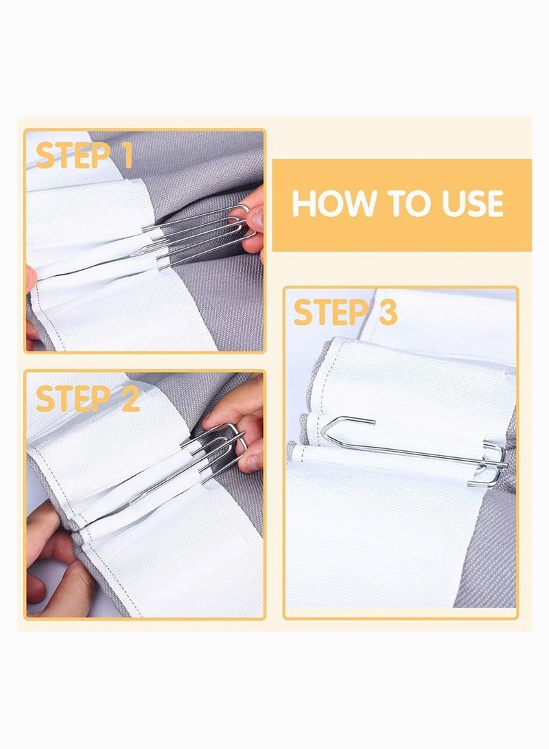 30 Piece Curtain Pleat Hooks Stainless Steel Drapery Pin for Pleated Drapes4 Prongs Pinch Pleat Hook Clips Traverse Pleater 4 End Curtain Hangers for Window Door Bathroom Curtain - Image 2