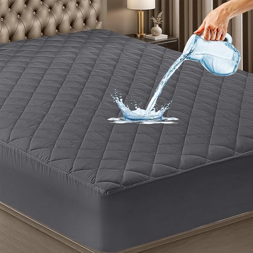 GADDA CO Waterproof Cotton Quilted Mattress Protector Queen Size (72x60 Inch | 6x5 Ft) | 100% Breathable Hypoallergenic Noiseless Ultra Soft Elastic Fitted Bed Protector | Washable Bed Cover - Grey - Image 1